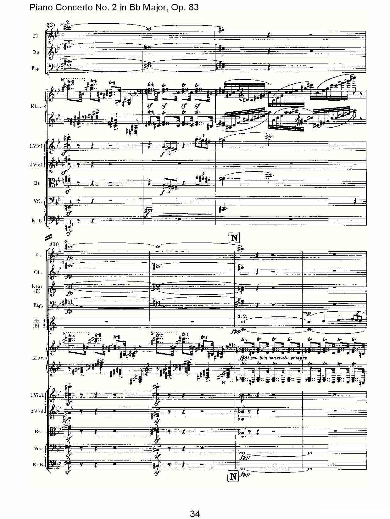 Bb大调钢琴第二协奏曲, Op.83第一乐章（二）钢琴曲谱（图4）