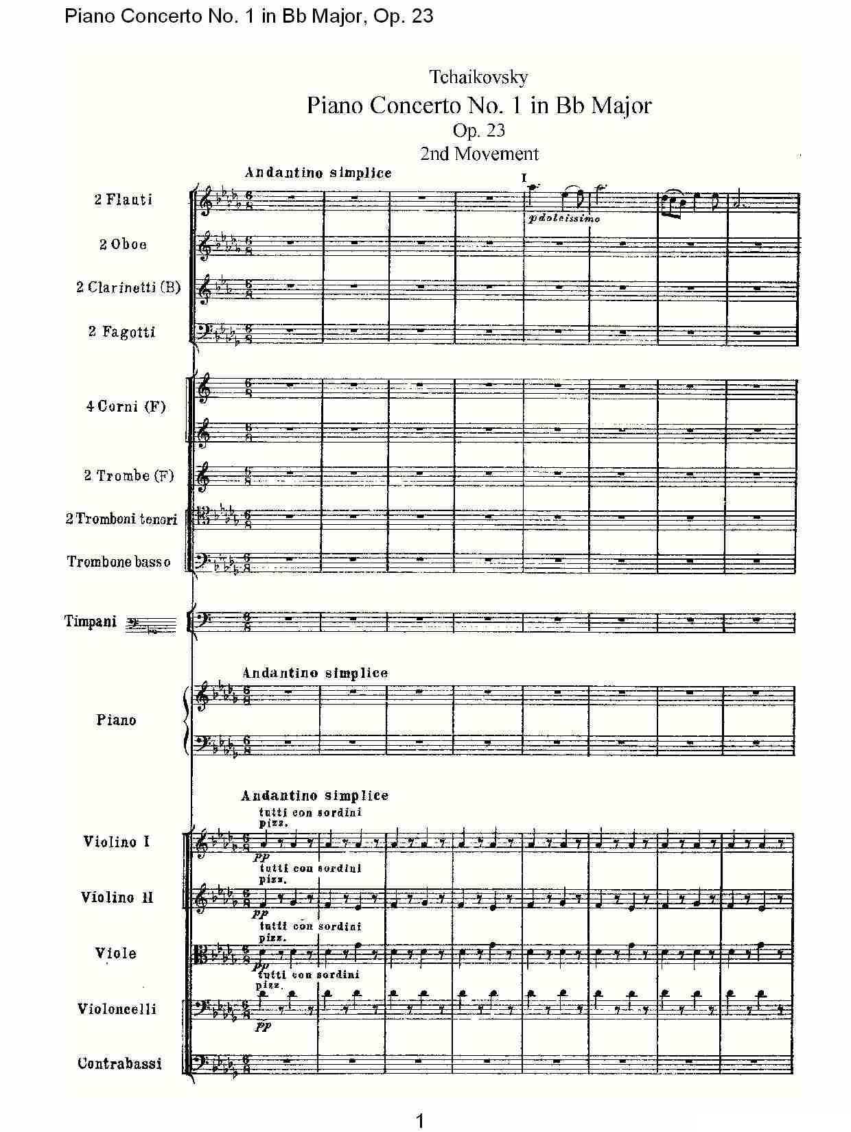Bb大调第一钢琴协奏曲,Op.23第二乐章钢琴曲谱（图1）