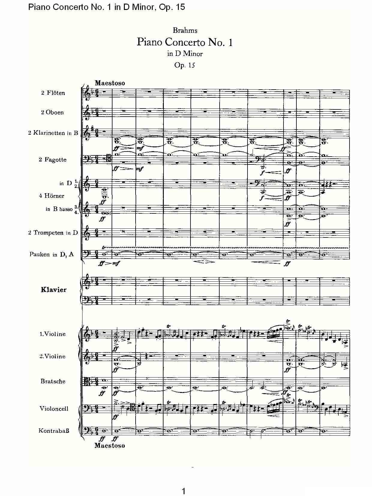 D小调钢琴第一协奏曲, Op.15第一乐章（一）钢琴曲谱（图1）