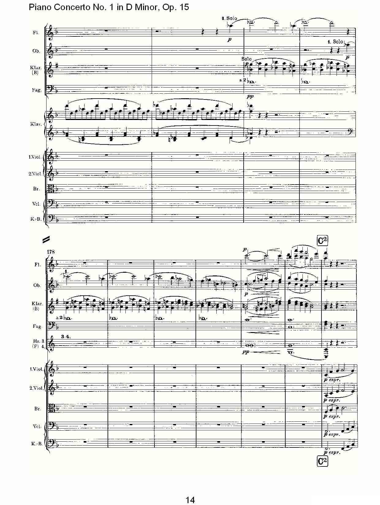 D小调钢琴第一协奏曲, Op.15第一乐章（一）钢琴曲谱（图14）