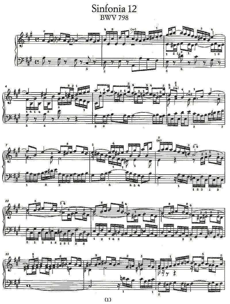 Sinfonia 12 BWV-798钢琴曲谱（图1）