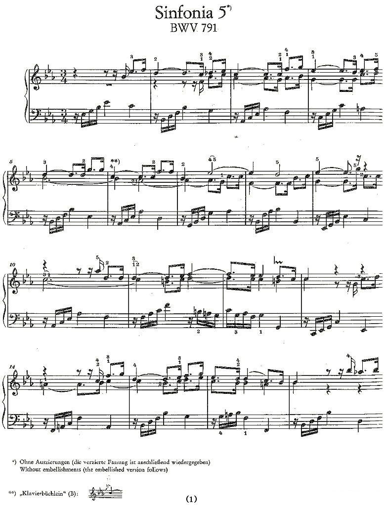 Sinfonia 5*) BWV-791钢琴曲谱（图1）