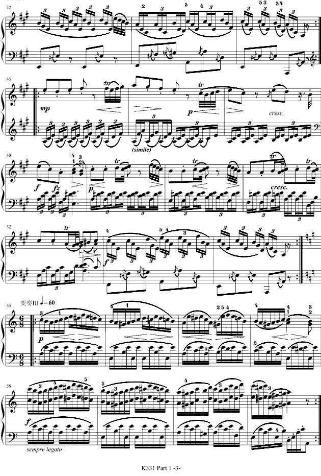 A大调钢琴奏鸣曲 第一乐章（K331 第一乐章）钢琴曲谱（图3）