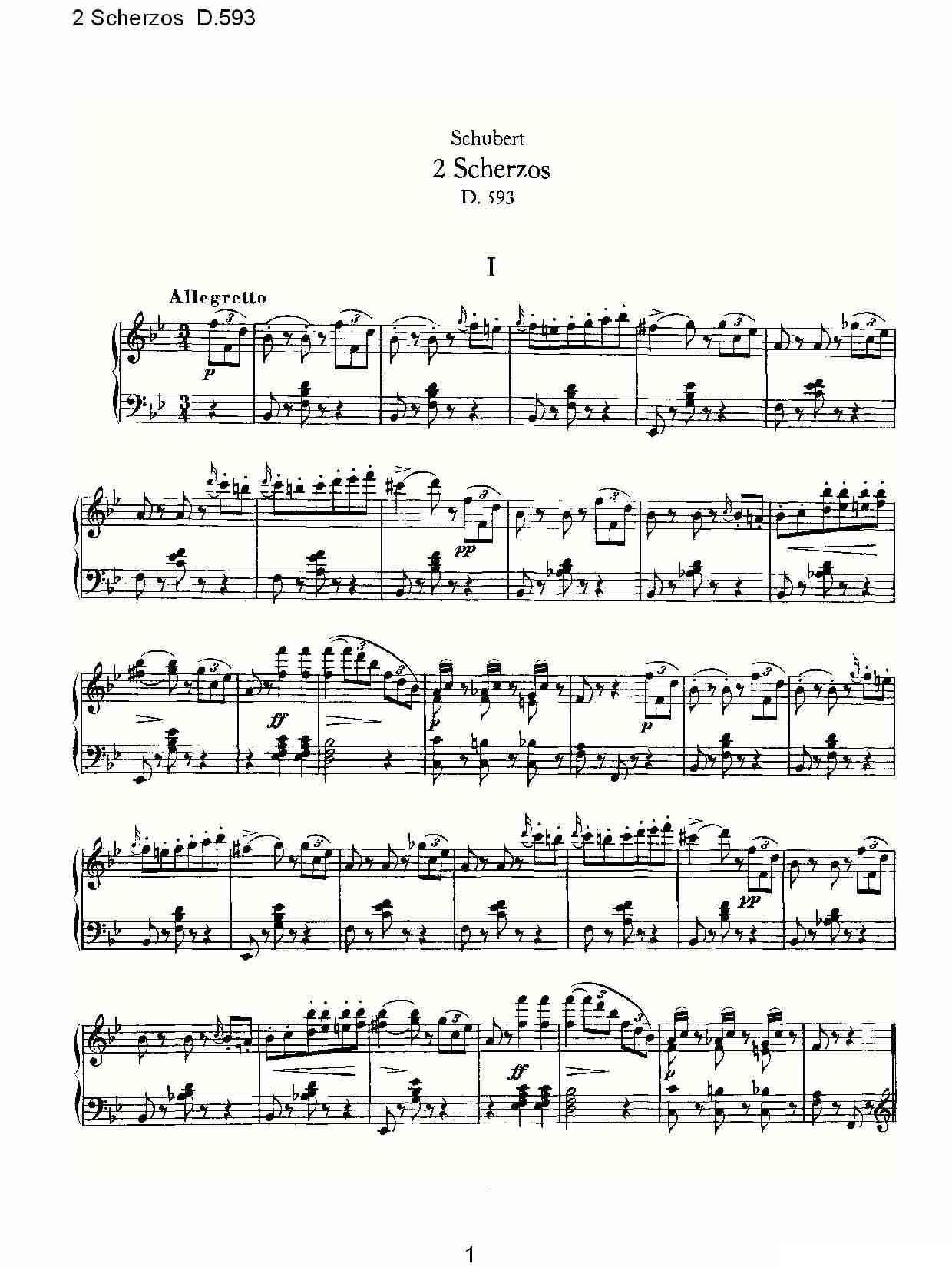 2 Scherzos D.593（谐谑曲二 D.593）钢琴曲谱（图1）