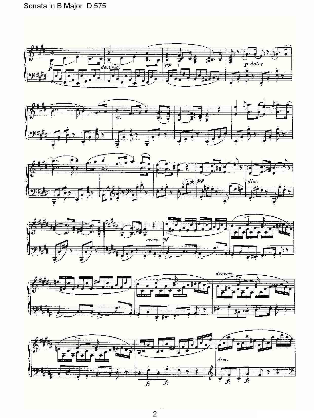 Sonata in B Major D.575（B大调奏鸣曲 D.575）钢琴曲谱（图2）