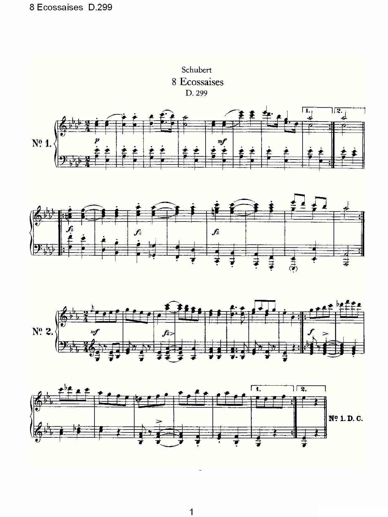 8 Ecossaises D.299钢琴曲谱（图1）