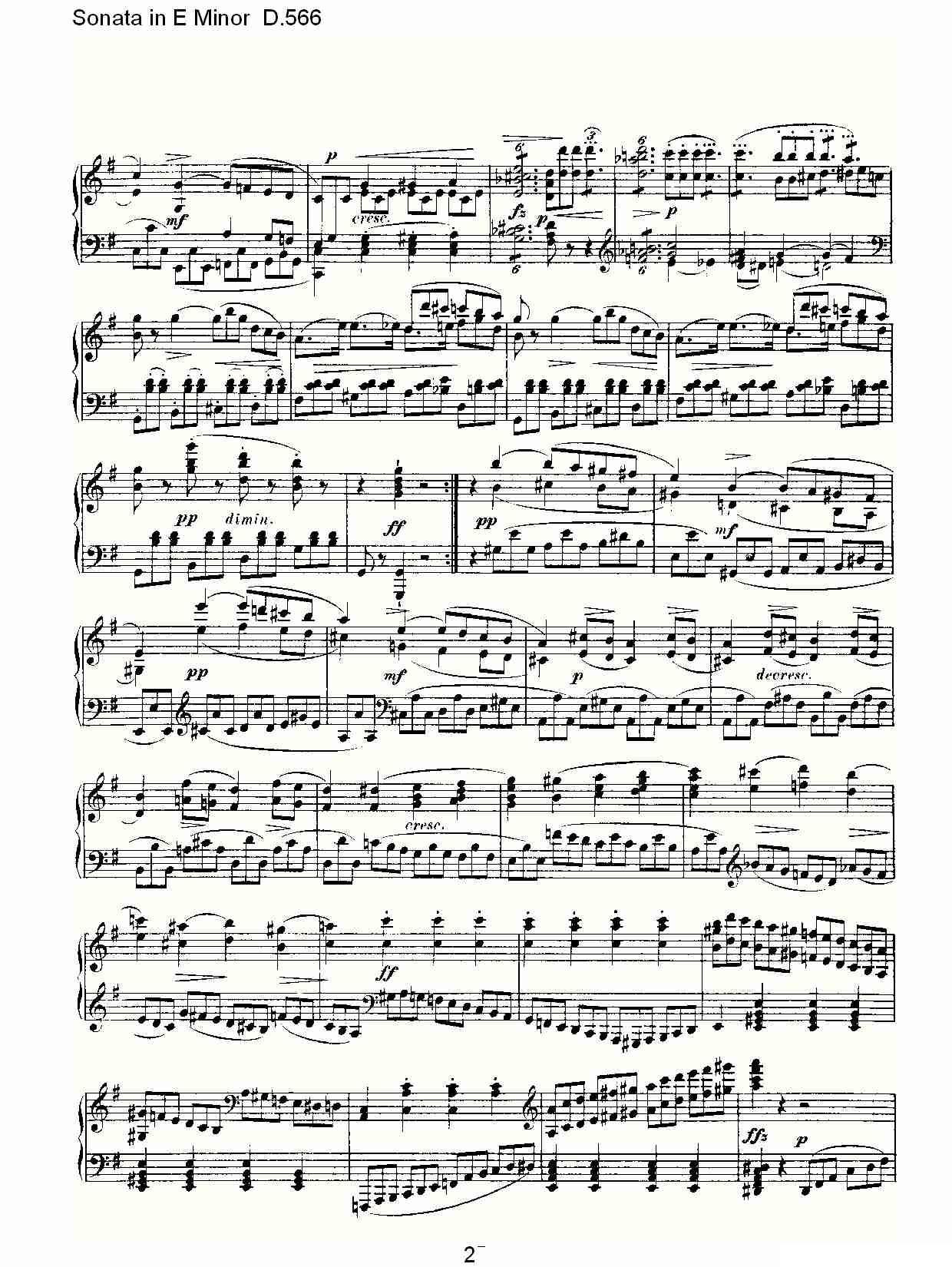 Sonata in E Minor D.566（E小调奏鸣曲 D.566）钢琴曲谱（图2）