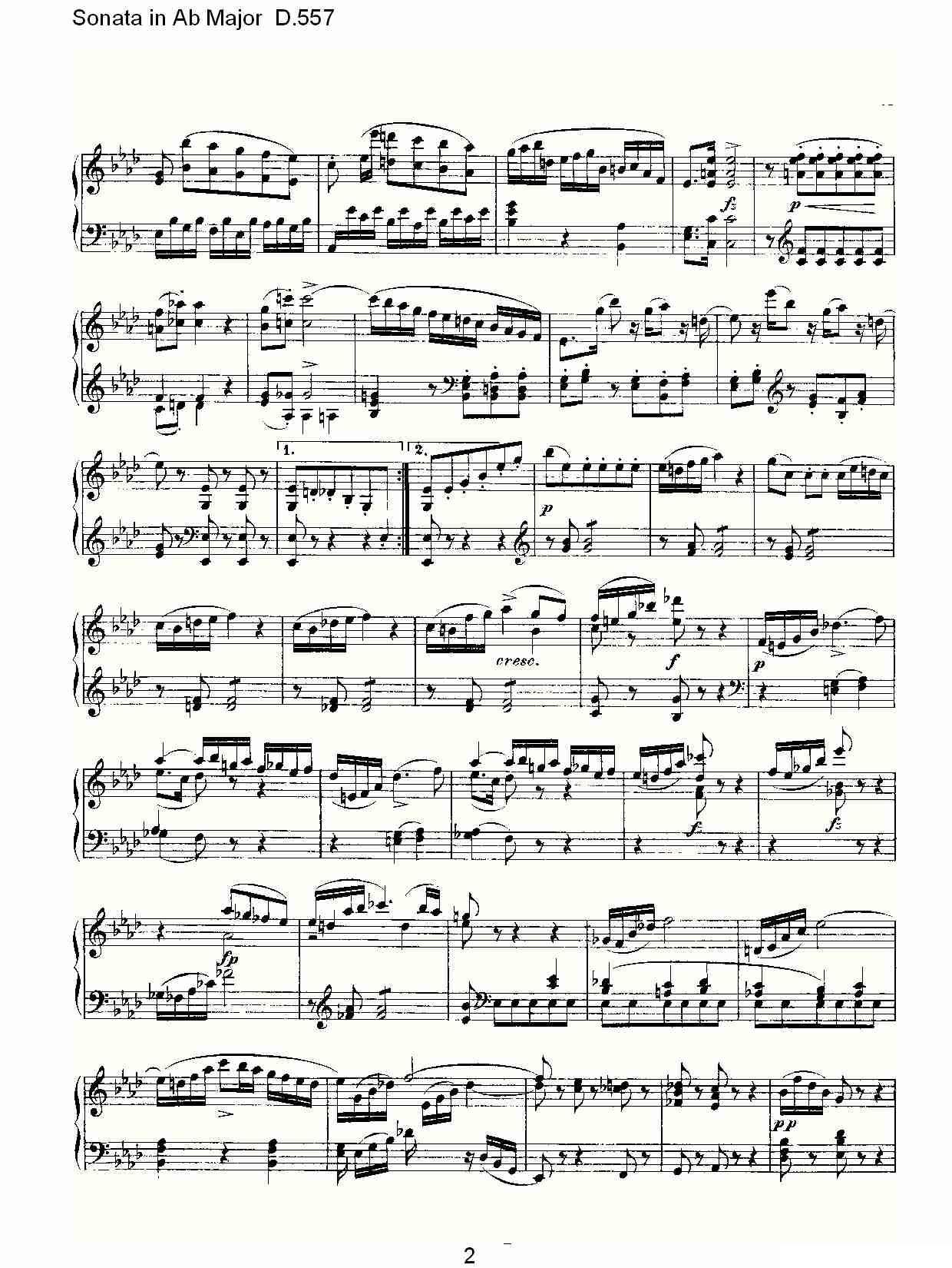 Sonata in Ab Major D.557（Ab大调奏鸣曲 D.557）钢琴曲谱（图2）