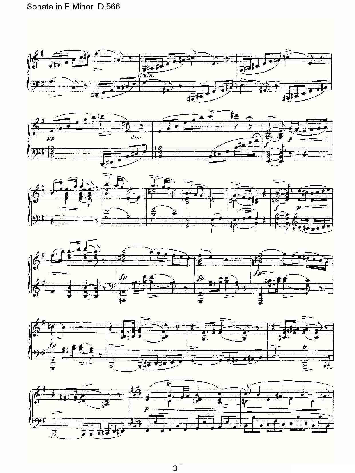 Sonata in E Minor D.566（E小调奏鸣曲 D.566）钢琴曲谱（图3）