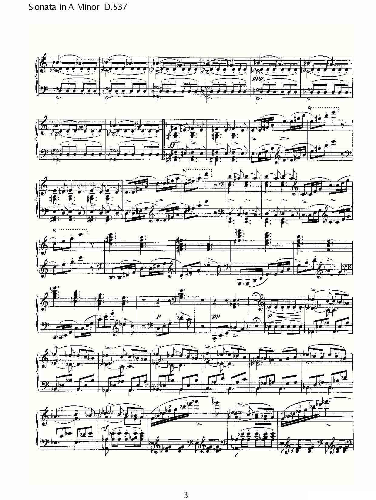 Sonata in A Minor D.537（A小调奏鸣曲 D.537）钢琴曲谱（图3）