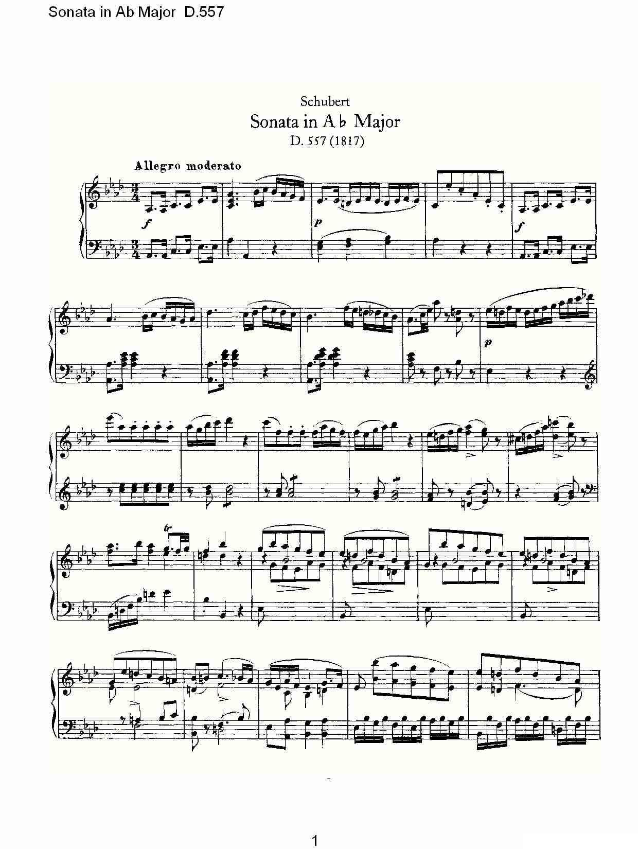 Sonata in Ab Major D.557（Ab大调奏鸣曲 D.557）钢琴曲谱（图1）