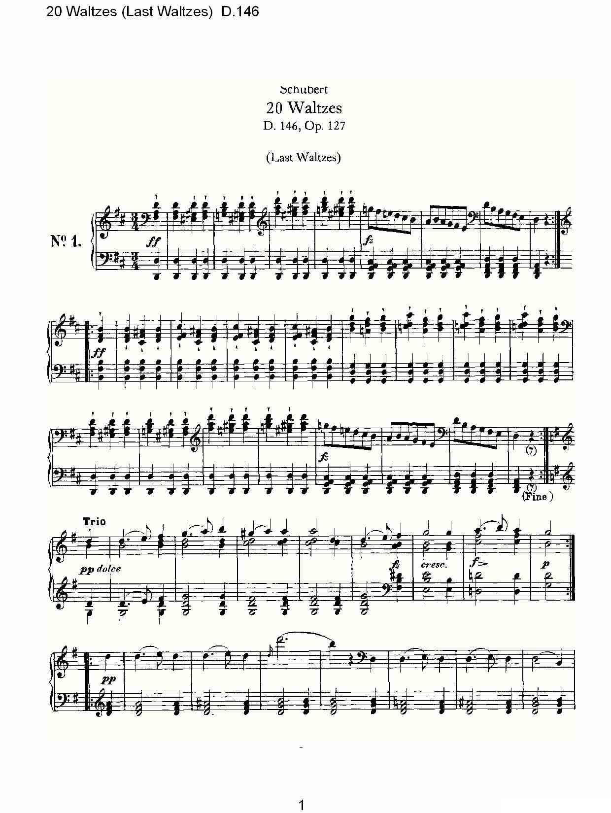 20 Waltzes（Last Waltzes) D.14）钢琴曲谱（图1）