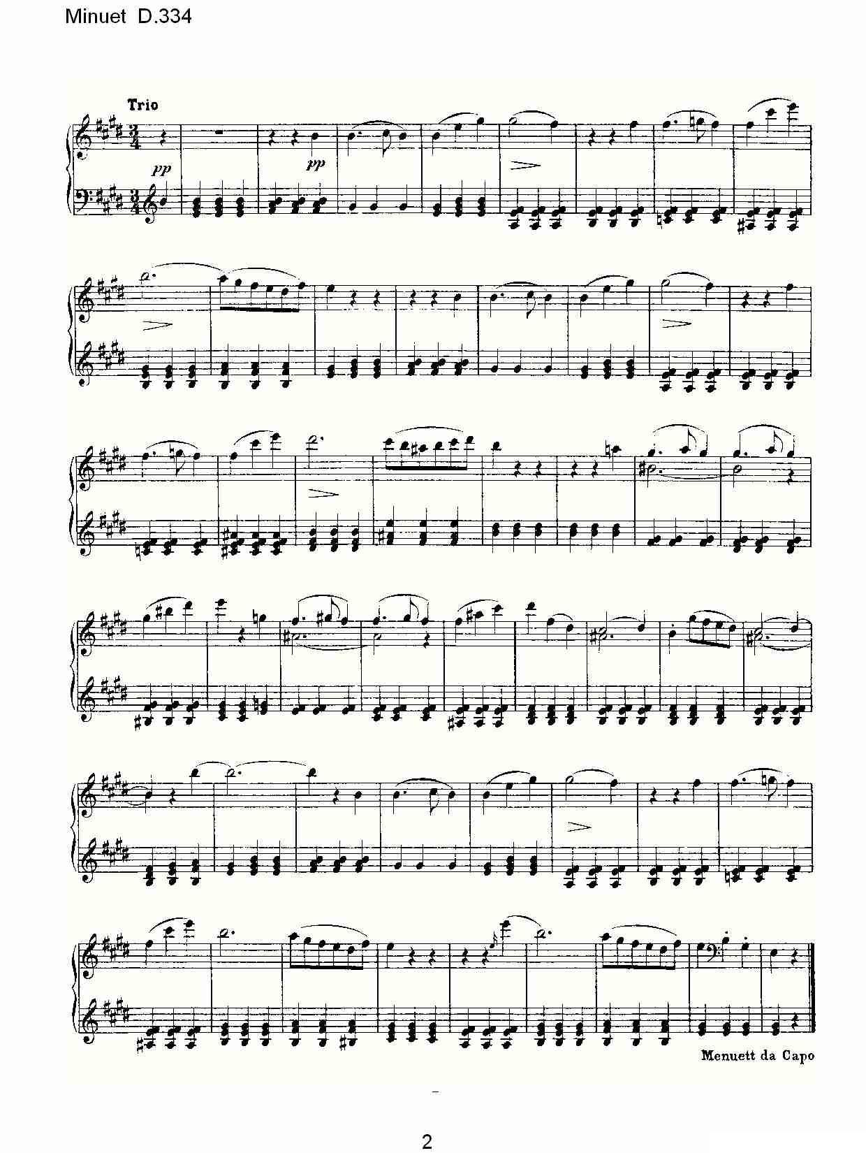 Minuet D.334（米奴哀小步舞曲 D.334）钢琴曲谱（图2）
