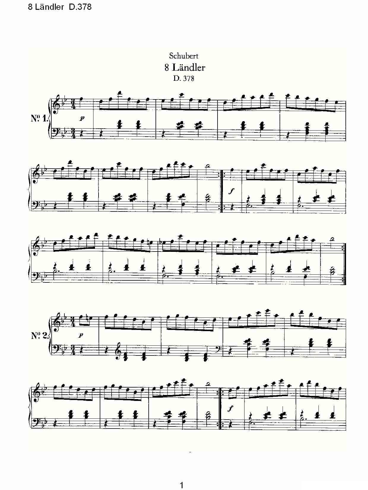 8 L?ndler D.378钢琴曲谱（图1）
