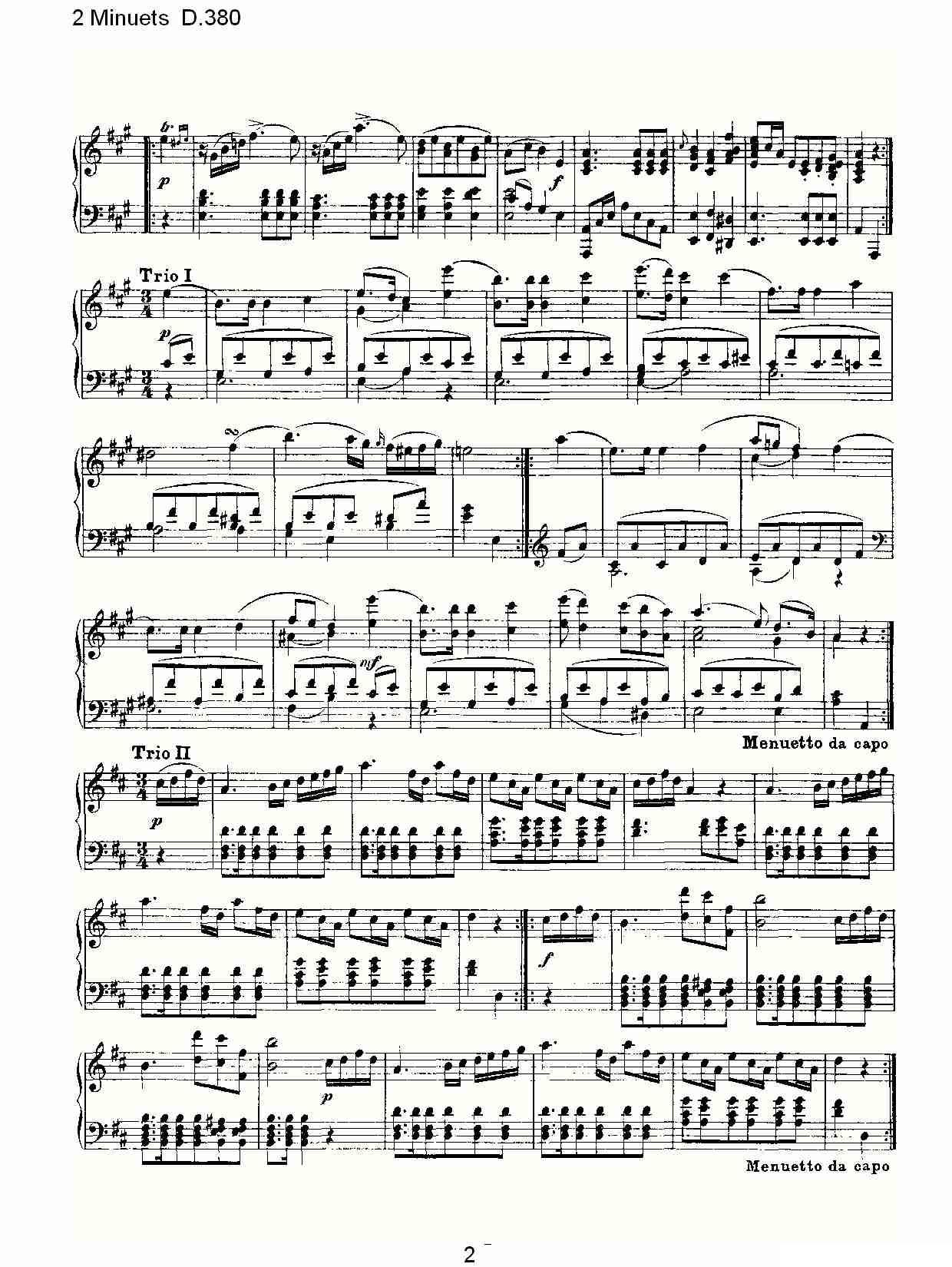 2 Minuets D.380（2 米奴哀小步舞曲 D.380）钢琴曲谱（图2）