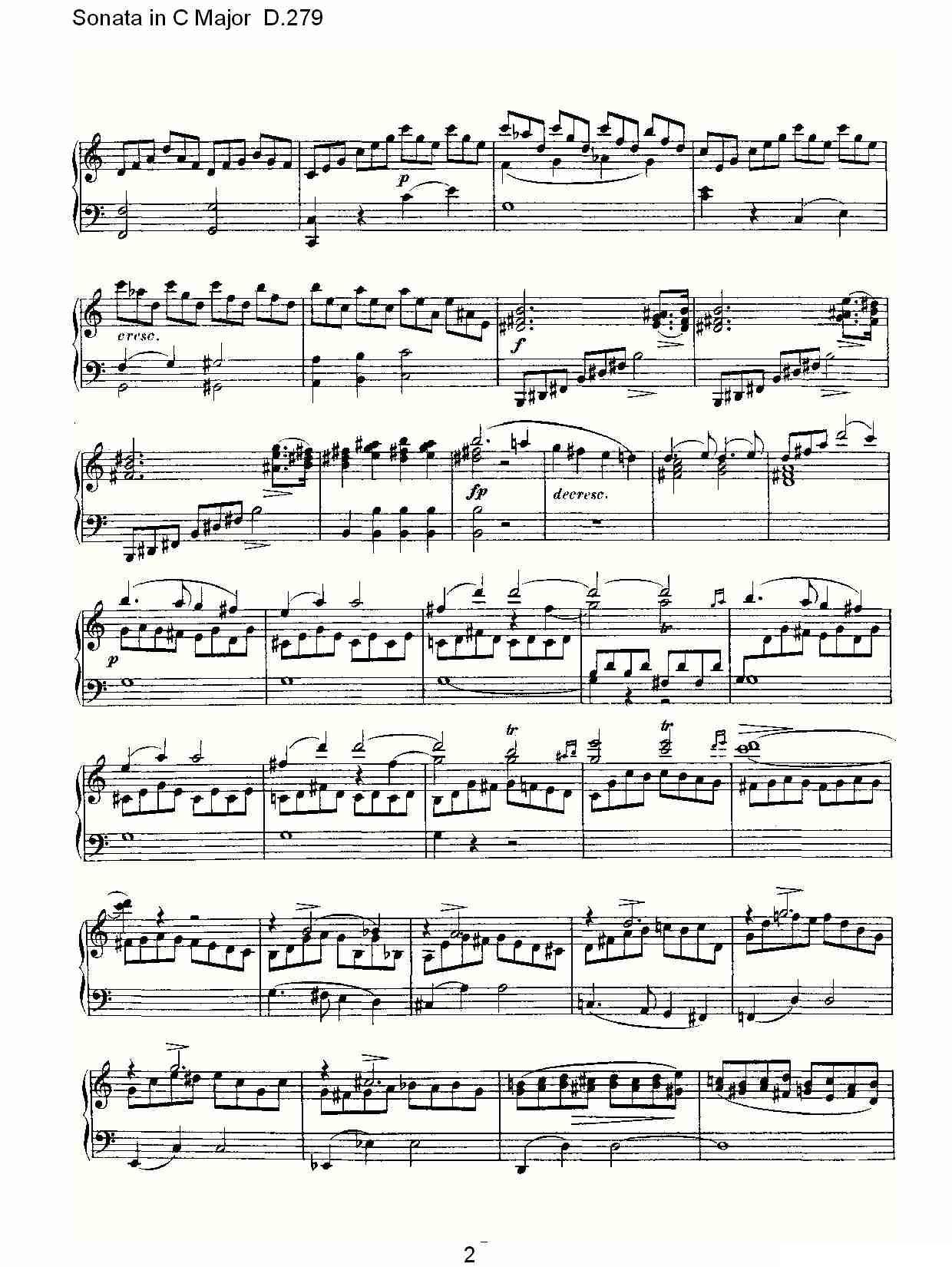 Sonata in C Major D.279（C大调奏鸣曲 D.279）钢琴曲谱（图2）