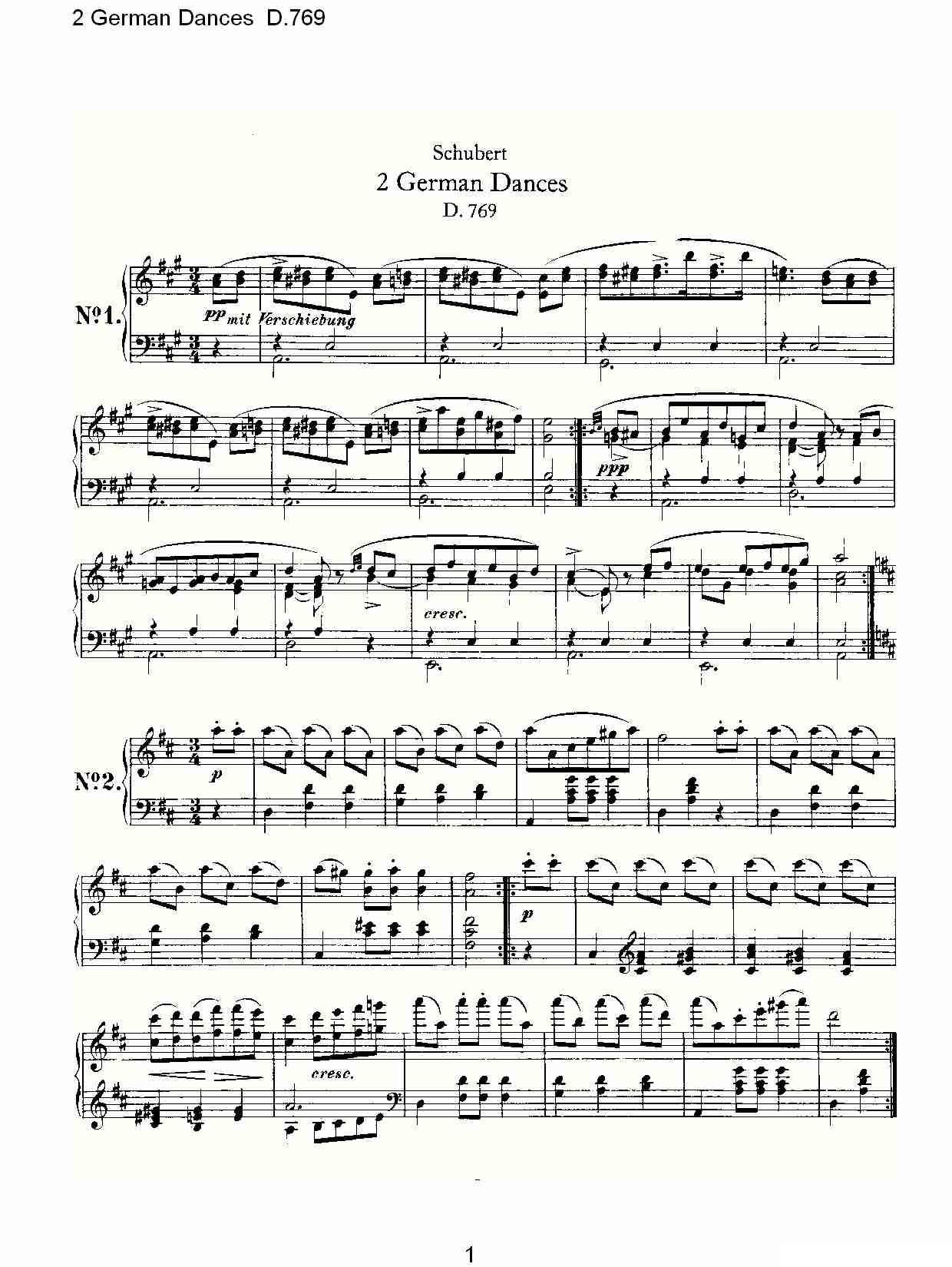 2 German Dances D.769（2 德国舞曲 D.769）钢琴曲谱（图1）
