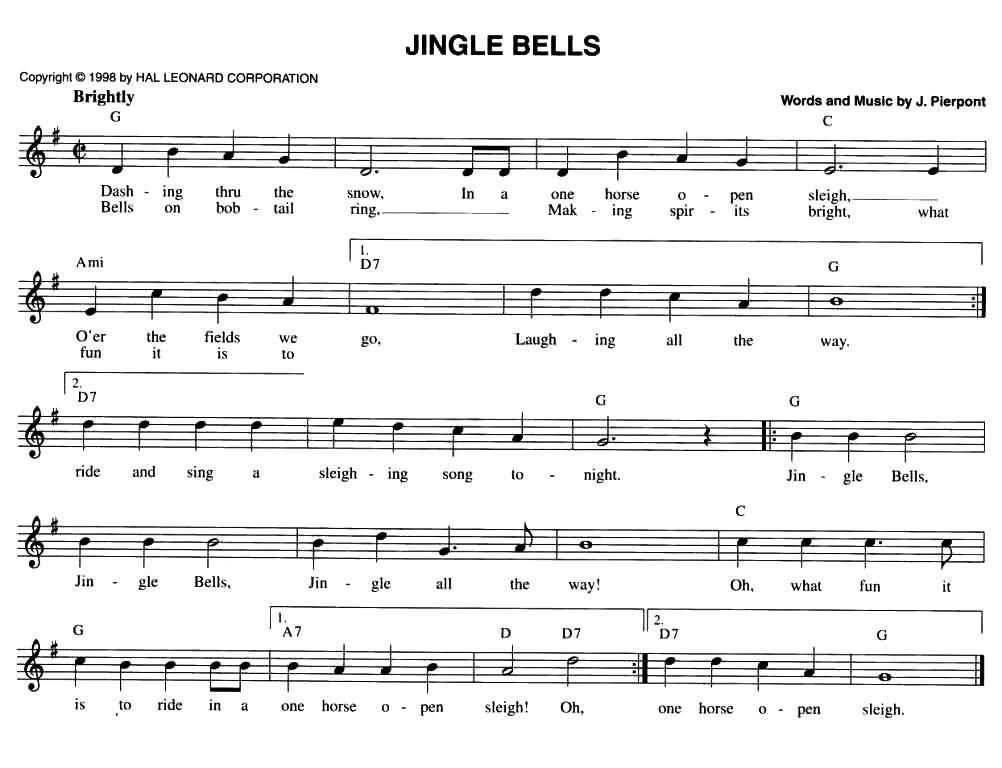JINGLE BELLS（五线谱）钢琴曲谱（图1）