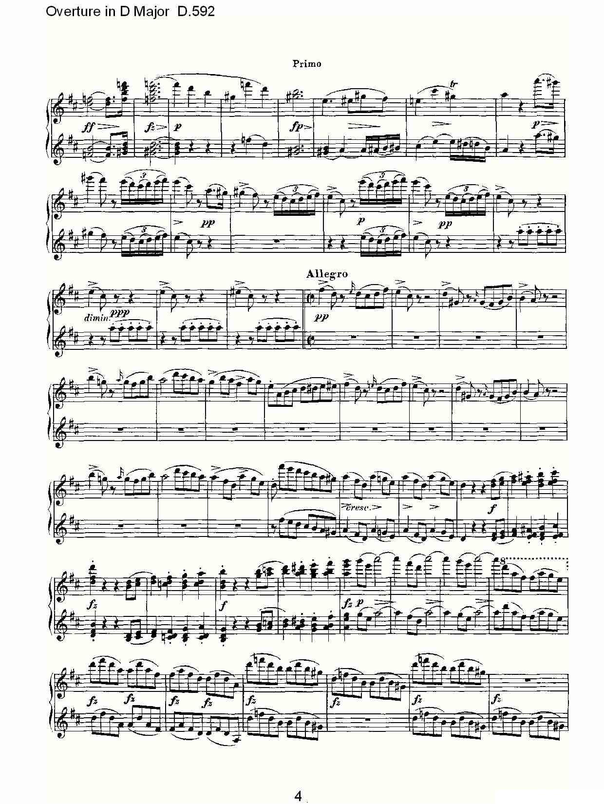 Overture in D Major D.592（Ｄ大调序曲 D.592）钢琴曲谱（图4）