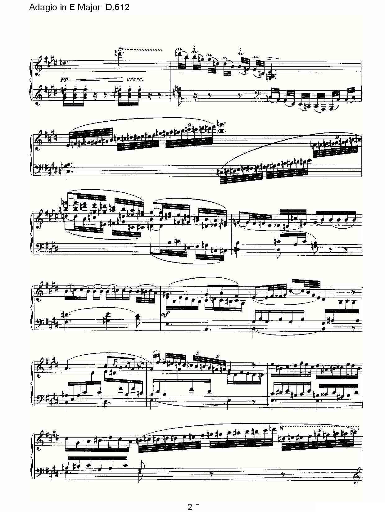 Adagio in E Major D.612（E大调柔板D.612）钢琴曲谱（图2）