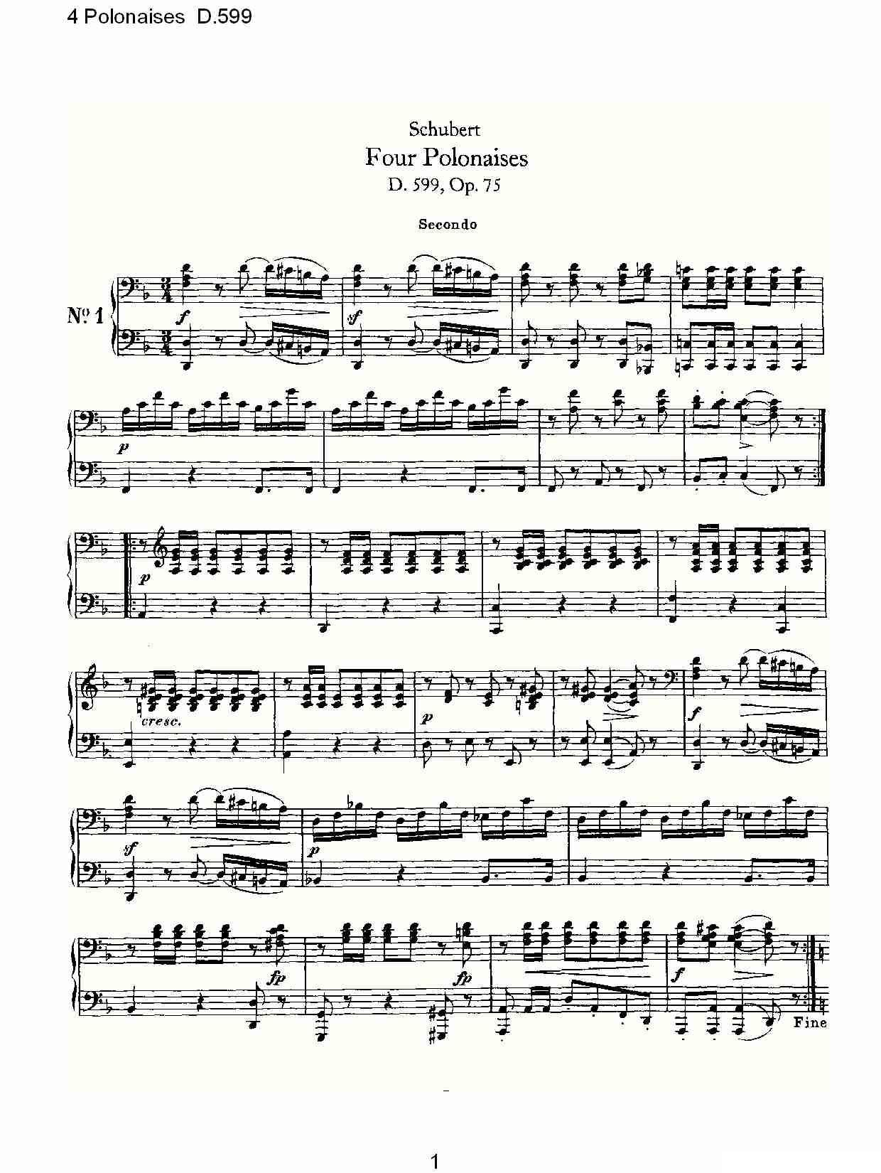 4 Polonaises D.599（４波罗乃兹舞曲 D.599）钢琴曲谱（图1）
