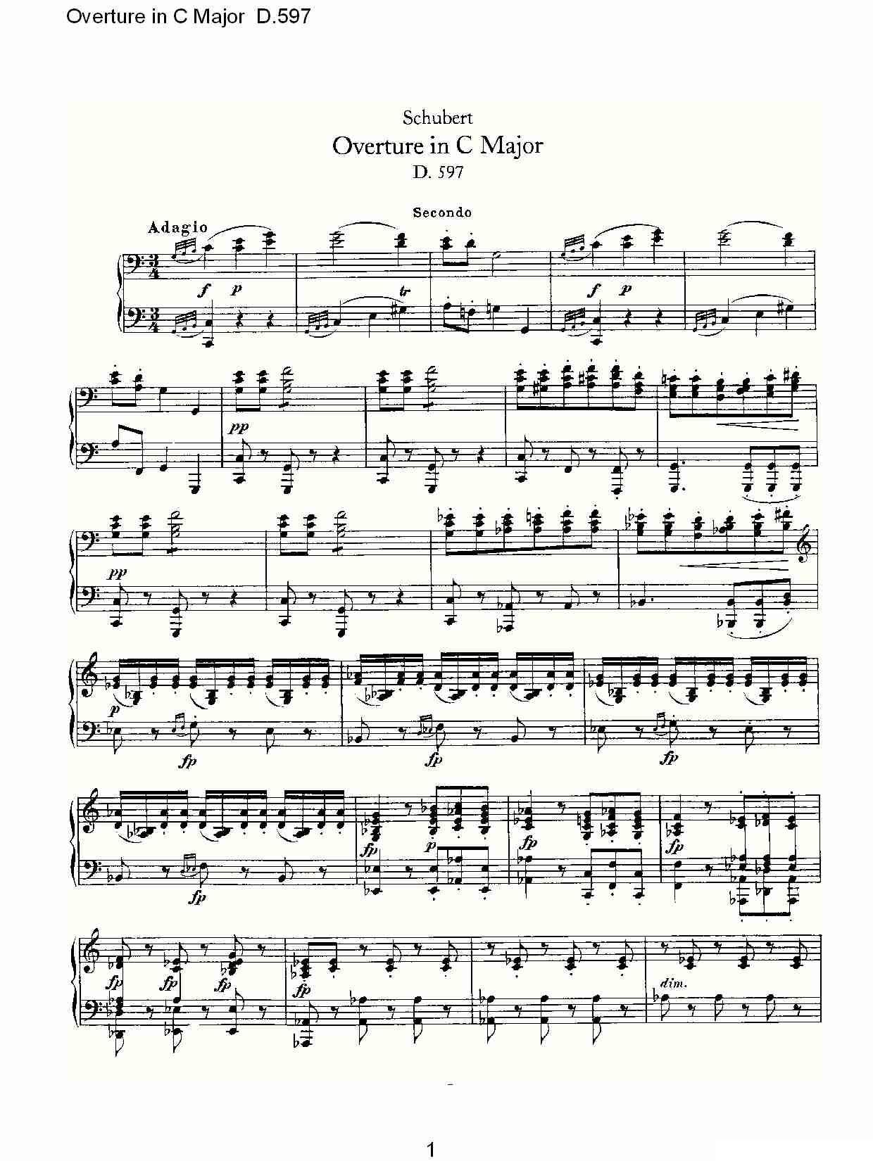Overture in C Major D.597（Ｃ大调序曲 D.597）钢琴曲谱（图1）