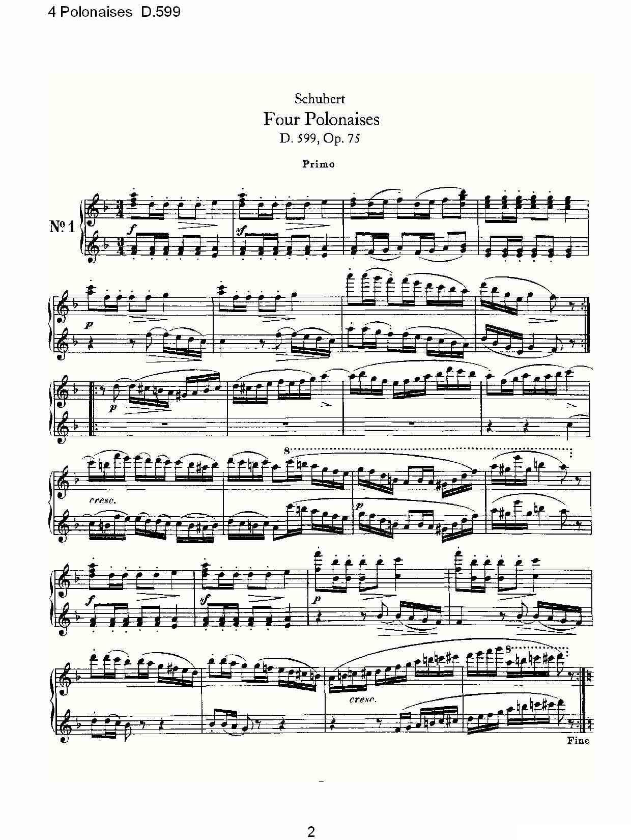 4 Polonaises D.599（４波罗乃兹舞曲 D.599）钢琴曲谱（图2）