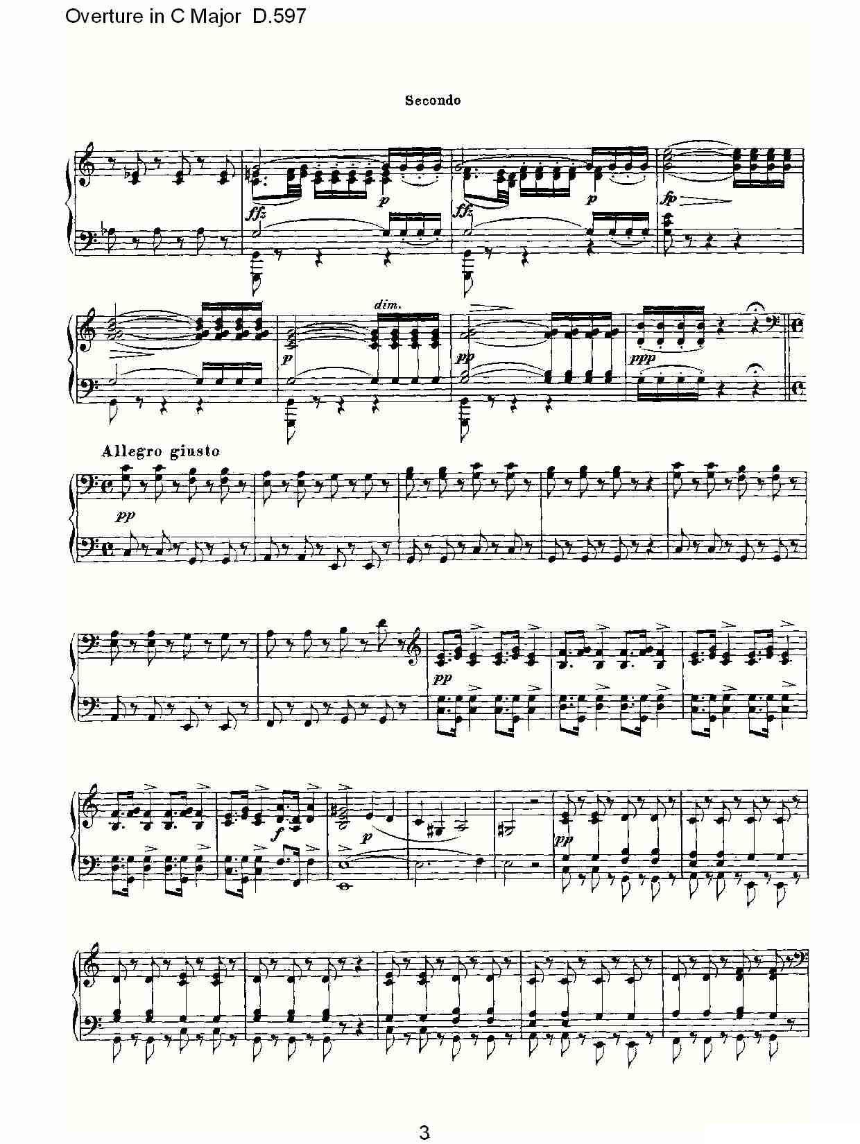 Overture in C Major D.597（Ｃ大调序曲 D.597）钢琴曲谱（图3）