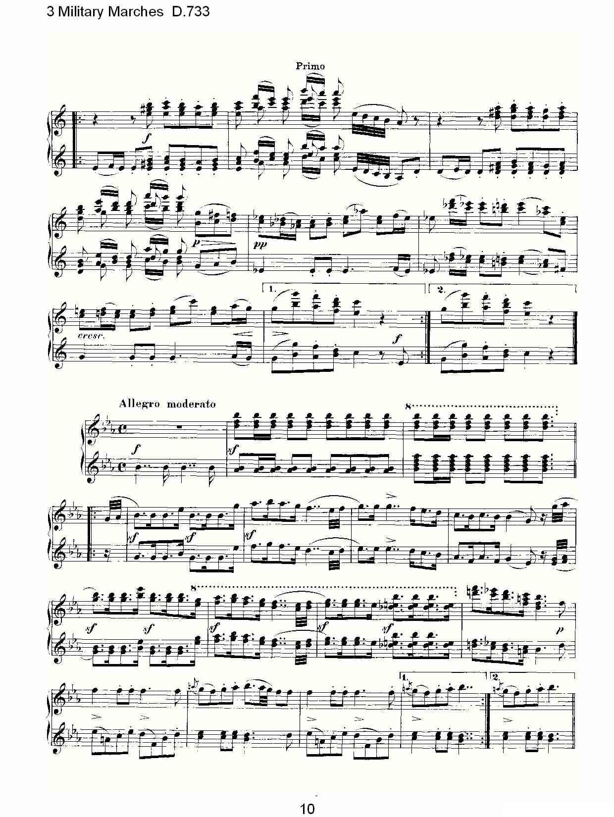 3 Military Marches D.733（3 士兵进行曲 D.733）钢琴曲谱（图10）