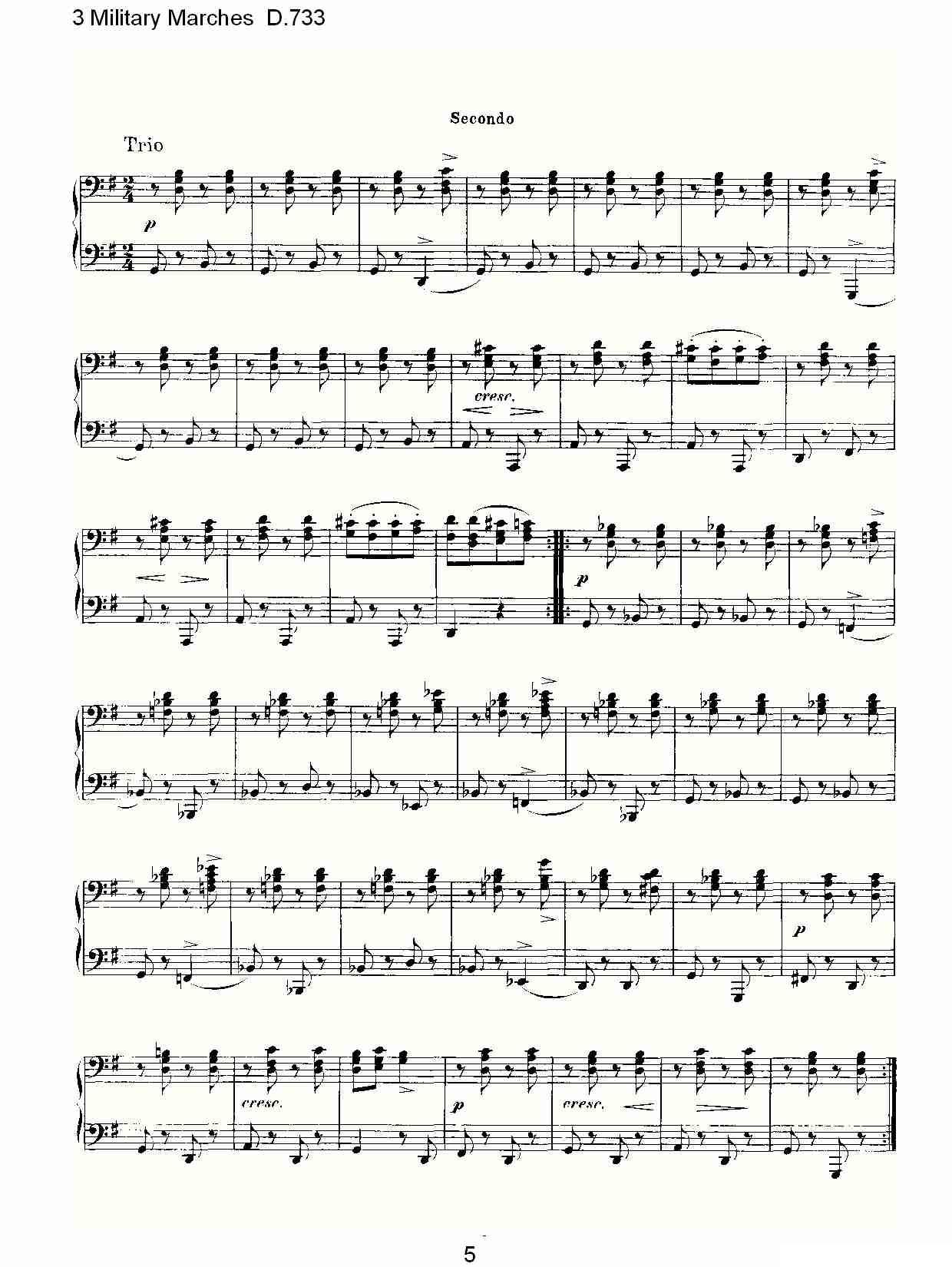 3 Military Marches D.733（3 士兵进行曲 D.733）钢琴曲谱（图5）