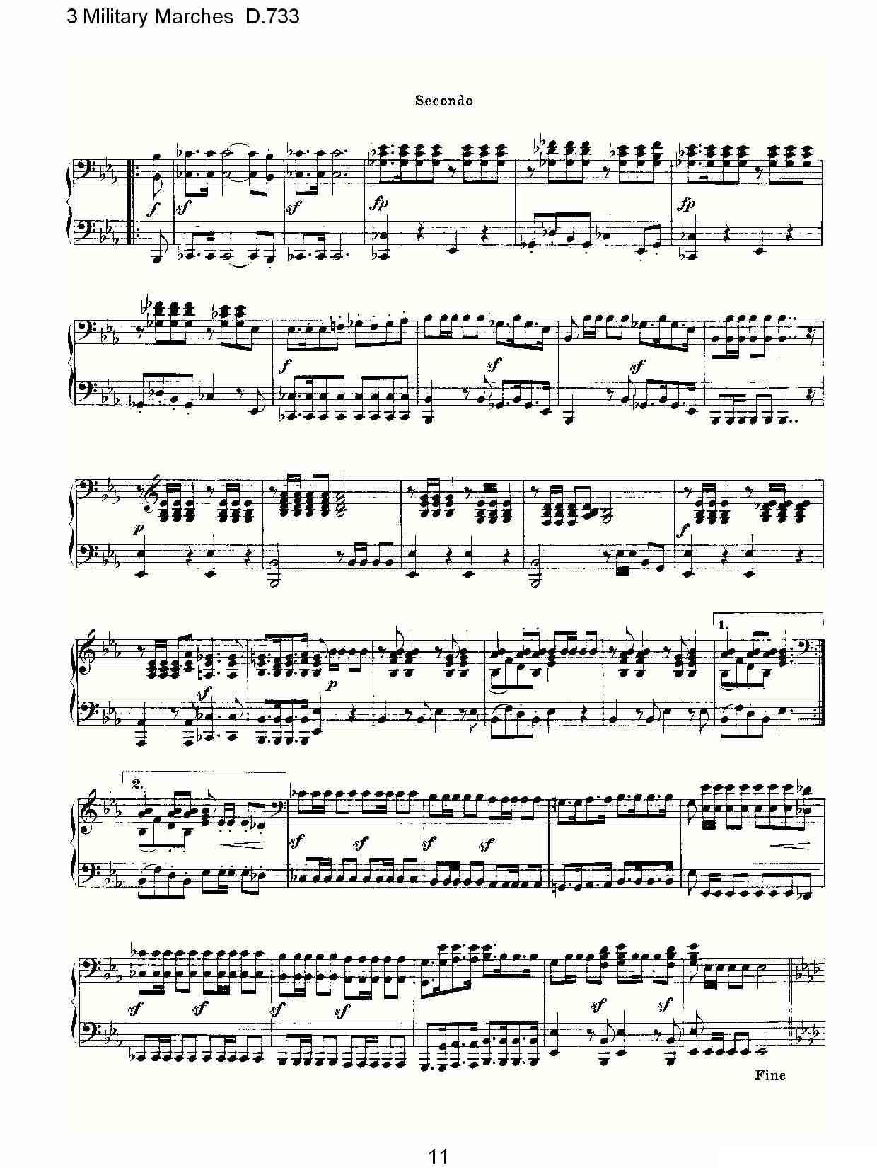 3 Military Marches D.733（3 士兵进行曲 D.733）钢琴曲谱（图11）