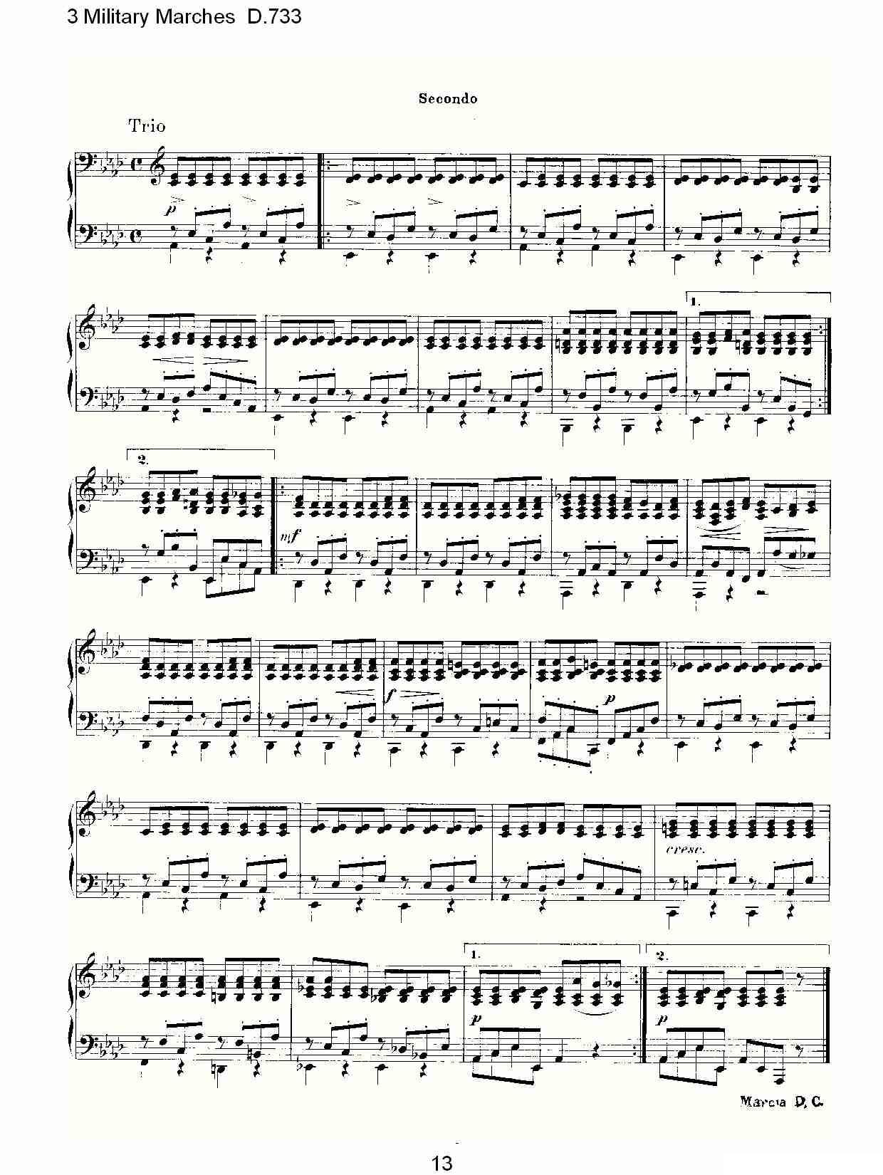 3 Military Marches D.733（3 士兵进行曲 D.733）钢琴曲谱（图13）