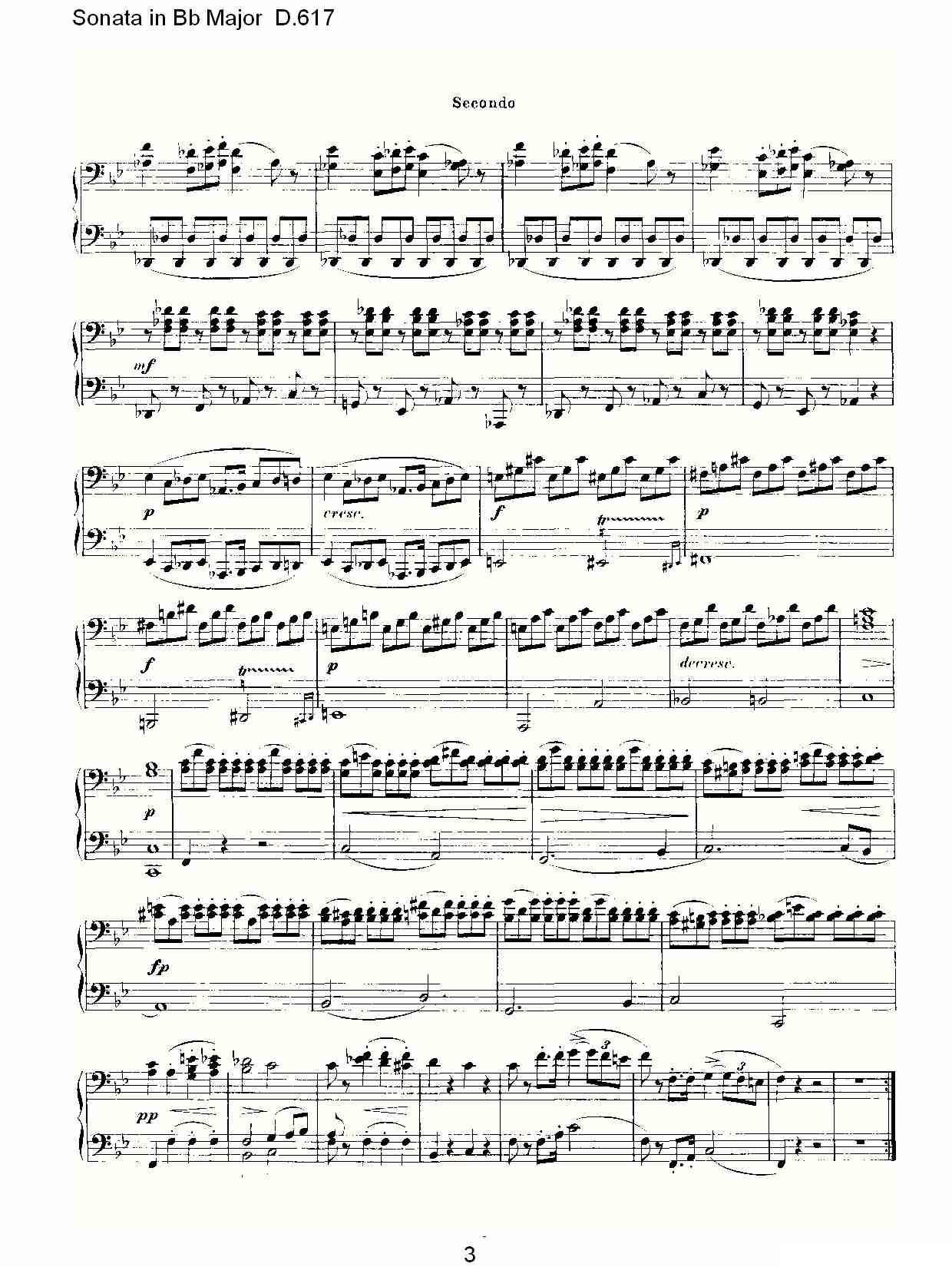 Sonata in Bb Major D.617（Bb大调奏鸣曲 D.617）钢琴曲谱（图3）