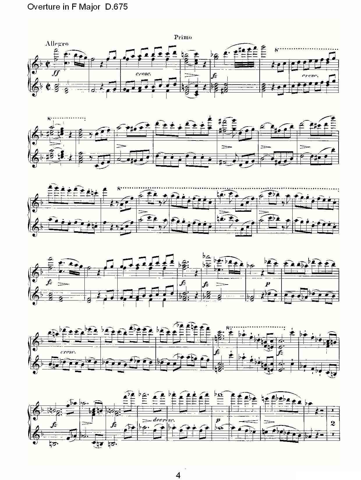 Overture in F Major D.675（Ｆ大调序曲 D.675）钢琴曲谱（图4）