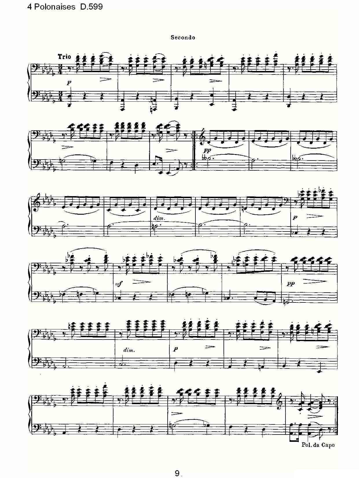 4 Polonaises D.599（４波罗乃兹舞曲 D.599）钢琴曲谱（图9）