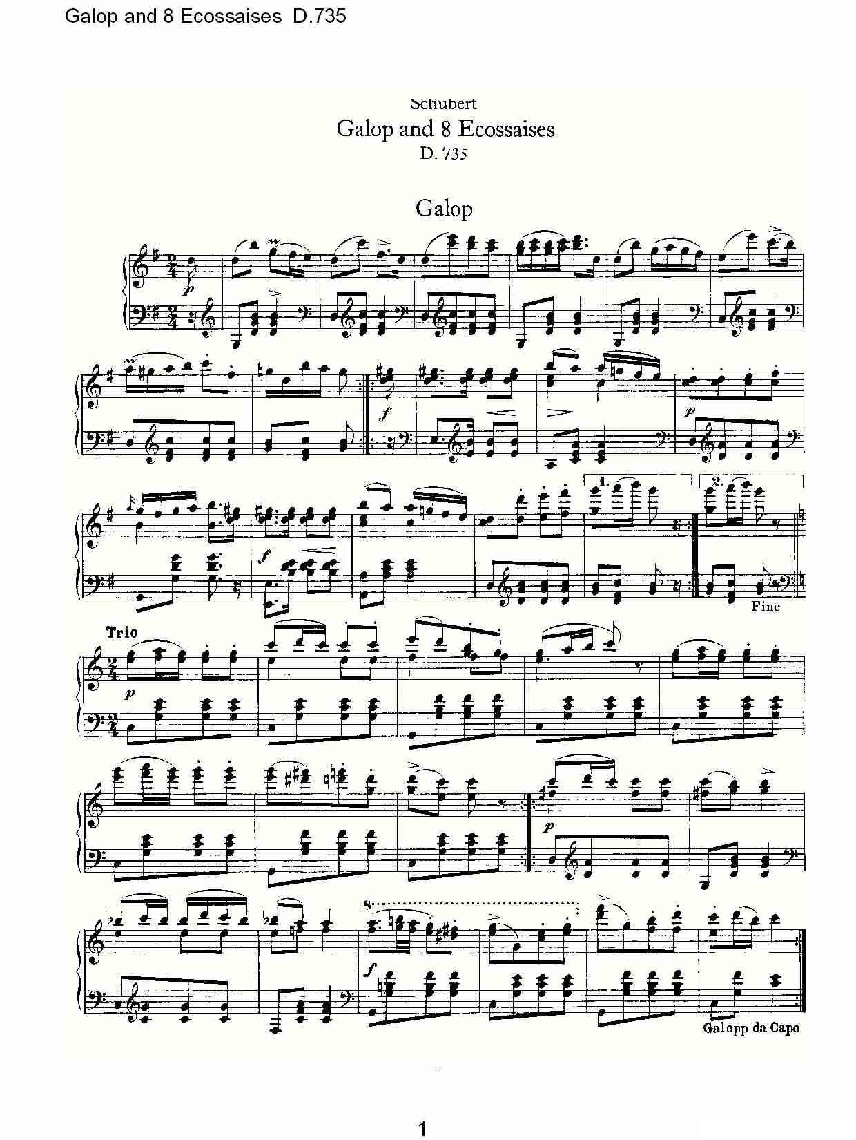 Galop and 8 Ecossaises D.735钢琴曲谱（图1）
