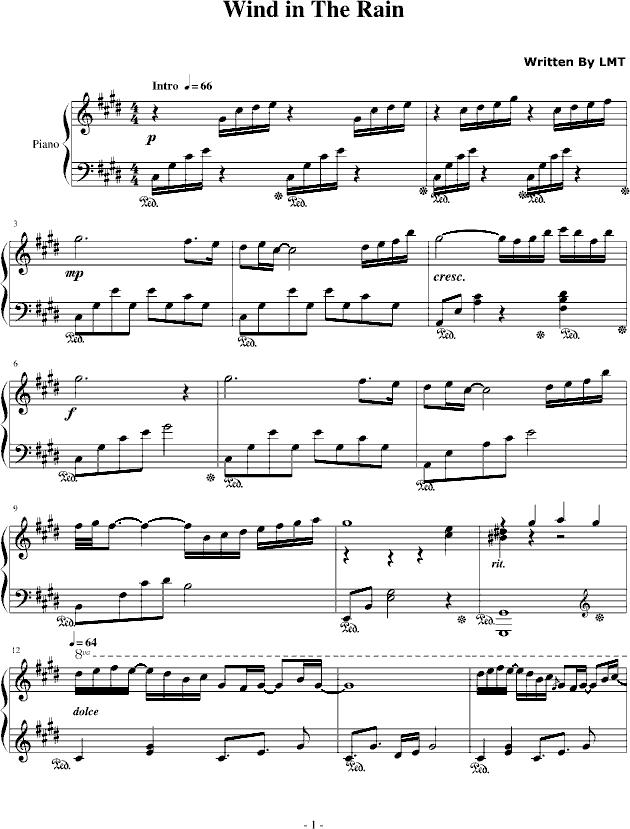 Wind in The Rain（淋湿的风）钢琴曲谱（图1）
