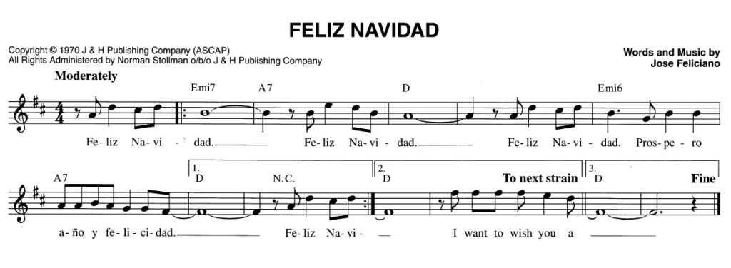FELIZ NAVIDAD（五线谱）钢琴曲谱（图1）