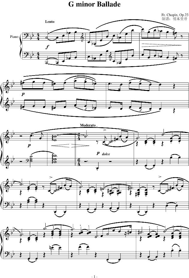 G minor Ballade（G小调叙事曲 [版本一]）钢琴曲谱（图1）