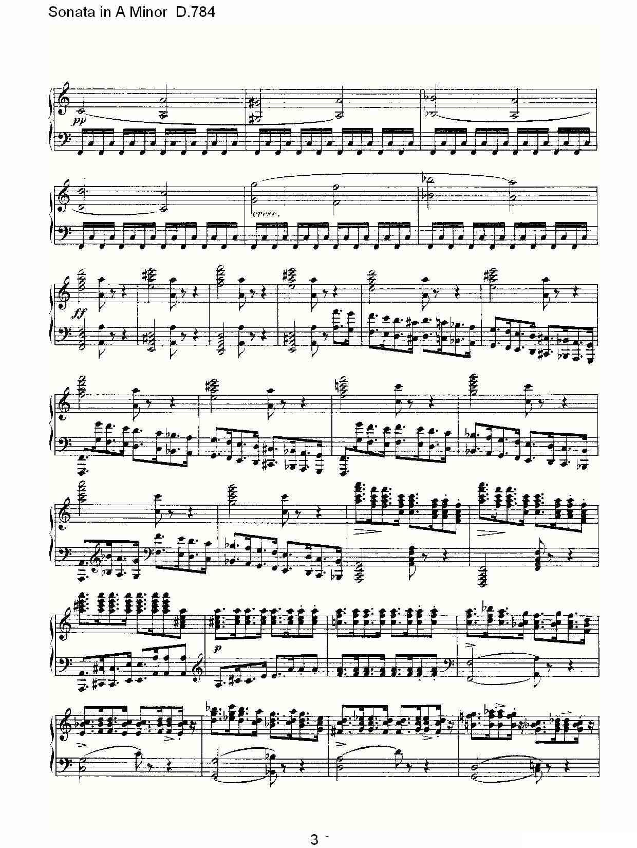 Sonata in A Minor D.784（A小调奏鸣曲D.784）钢琴曲谱（图3）