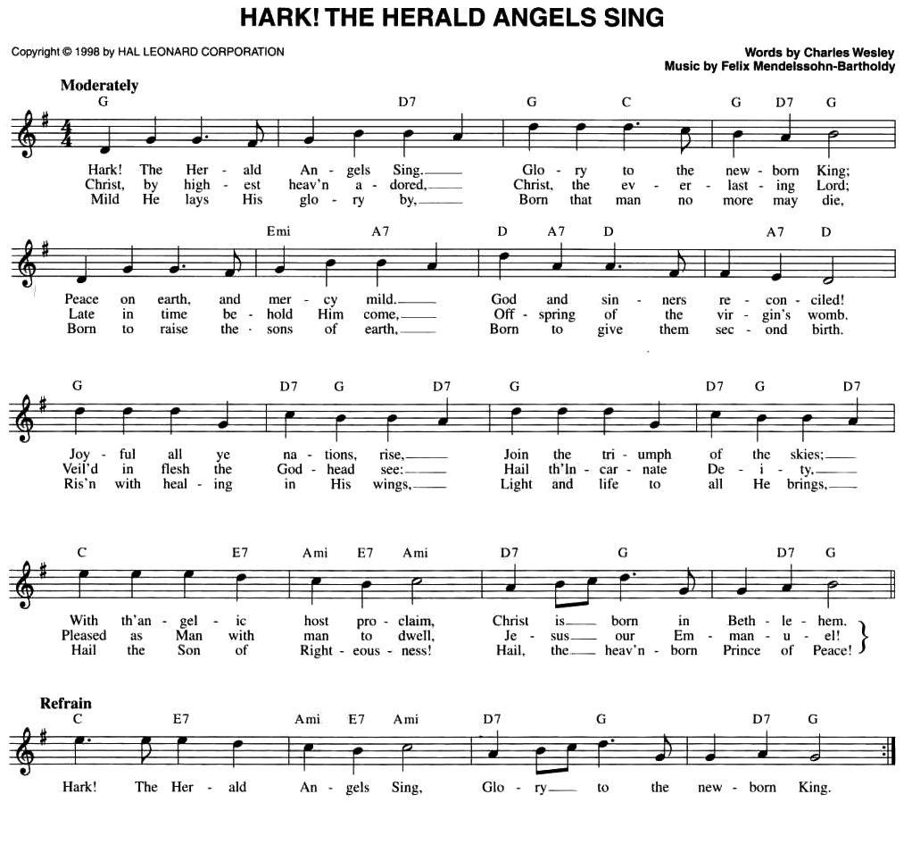 HARK！THE HERALD ANGELS SING（五线谱）钢琴曲谱（图1）