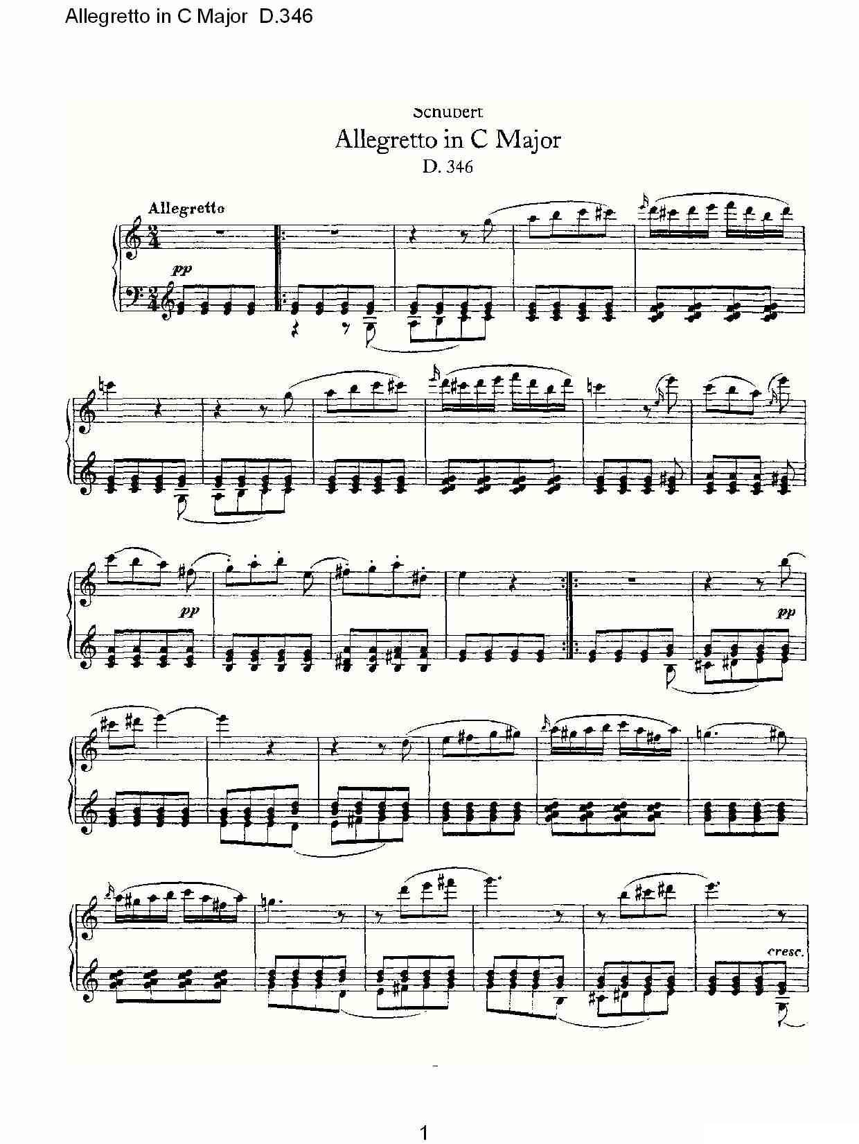 Allegretto in C Major D.346（C大调快板D.346）钢琴曲谱（图1）