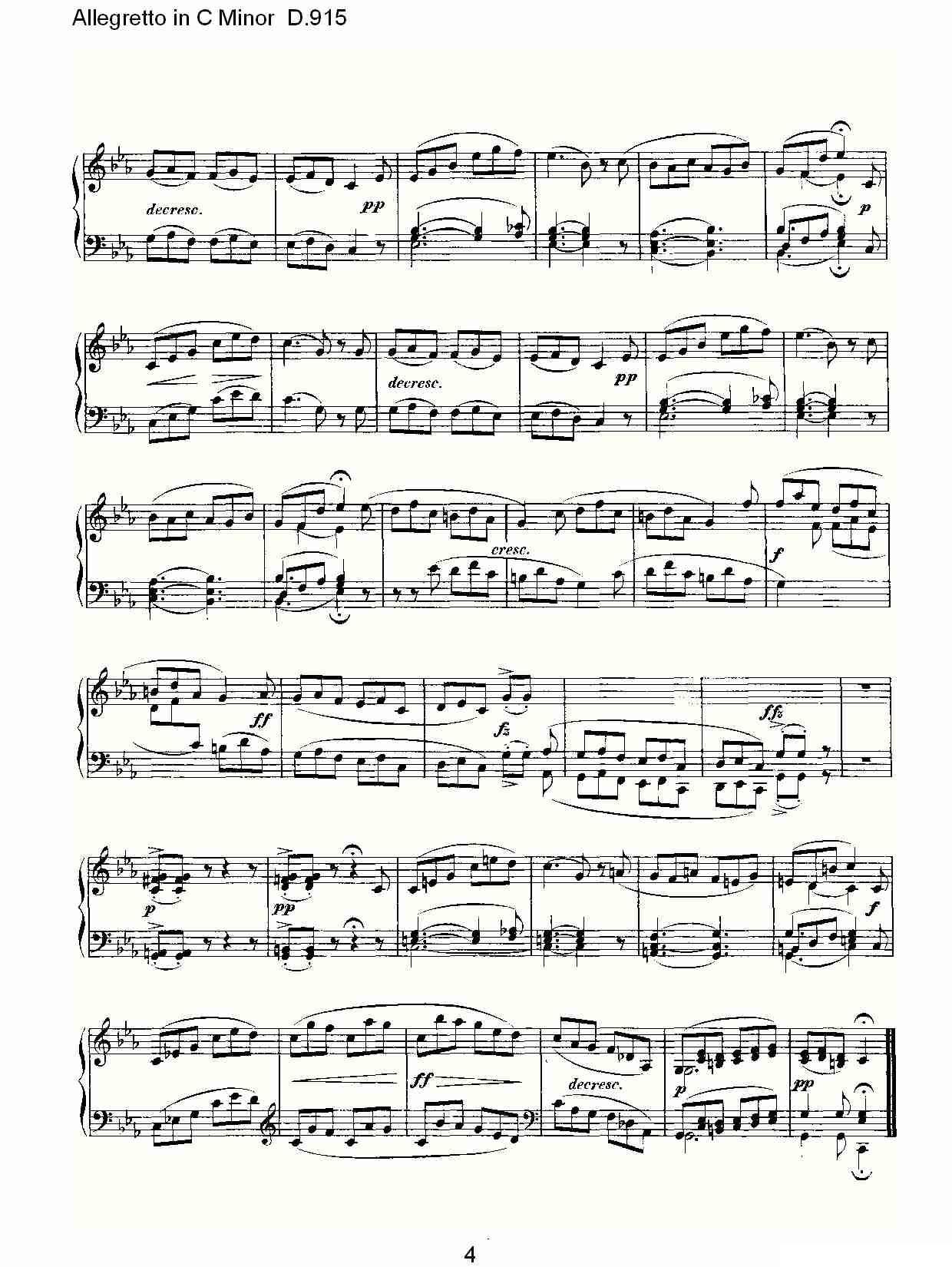 Allegretto in C Minor D.915（C小调快板 D.915）钢琴曲谱（图4）
