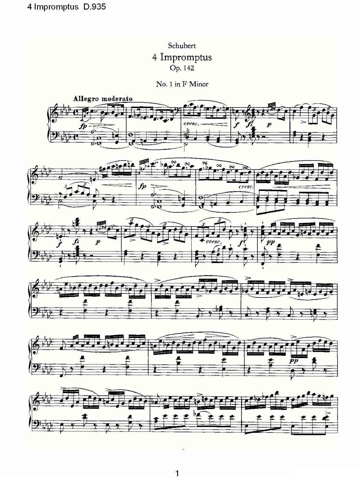4 Impromptus D.935（4人即兴演奏D.935）钢琴曲谱（图1）
