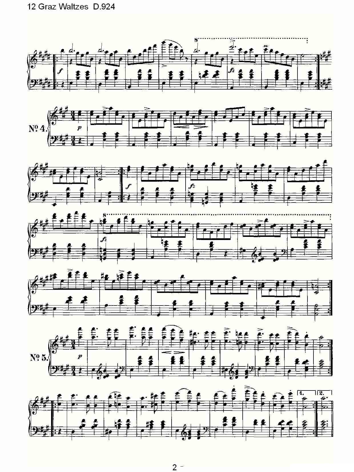 12 Graz Waltzes D.924（12格拉茨快步舞 D.924）钢琴曲谱（图2）