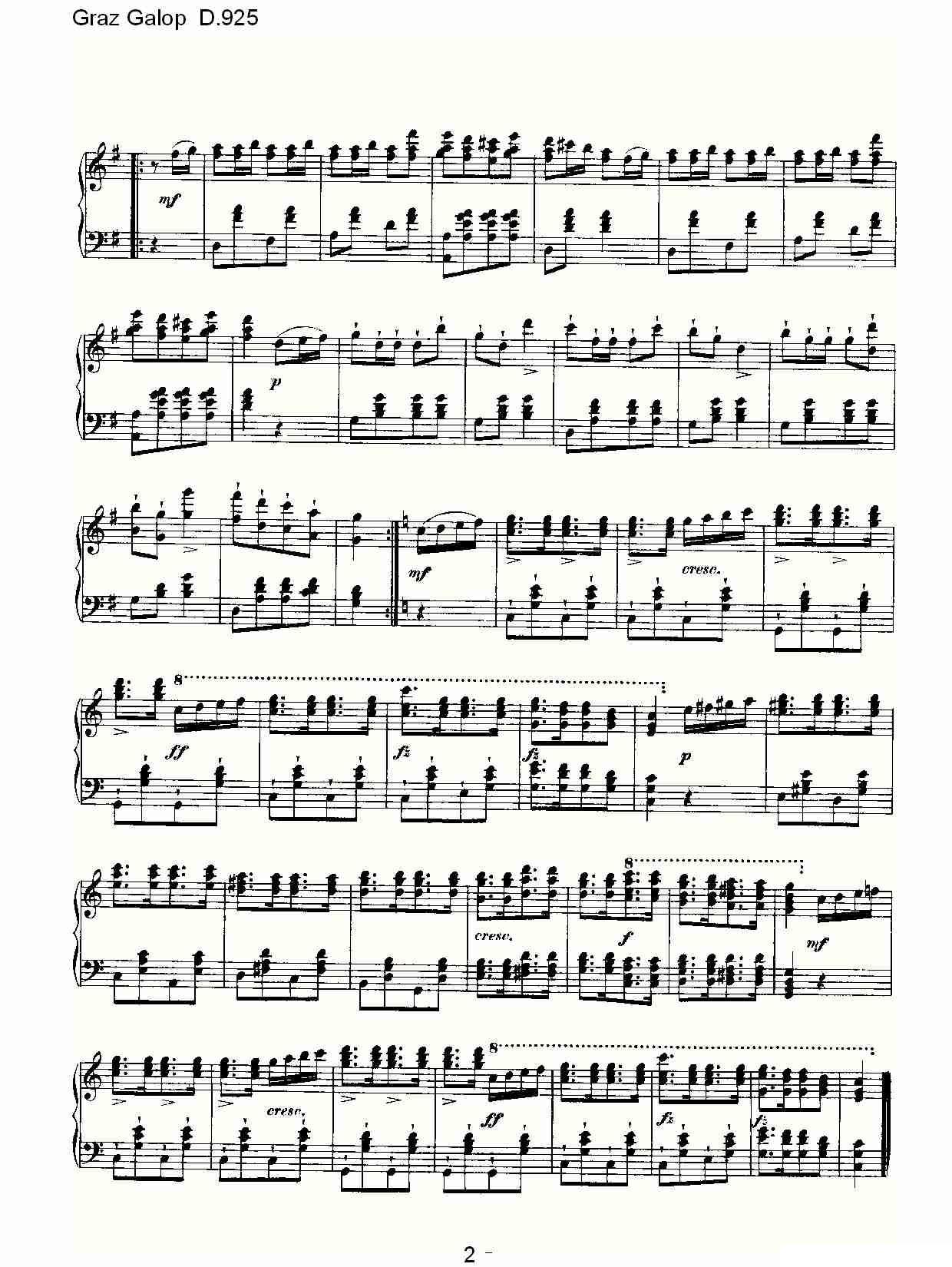 Graz Galop D.925（格拉茨快步舞 D.925）钢琴曲谱（图2）