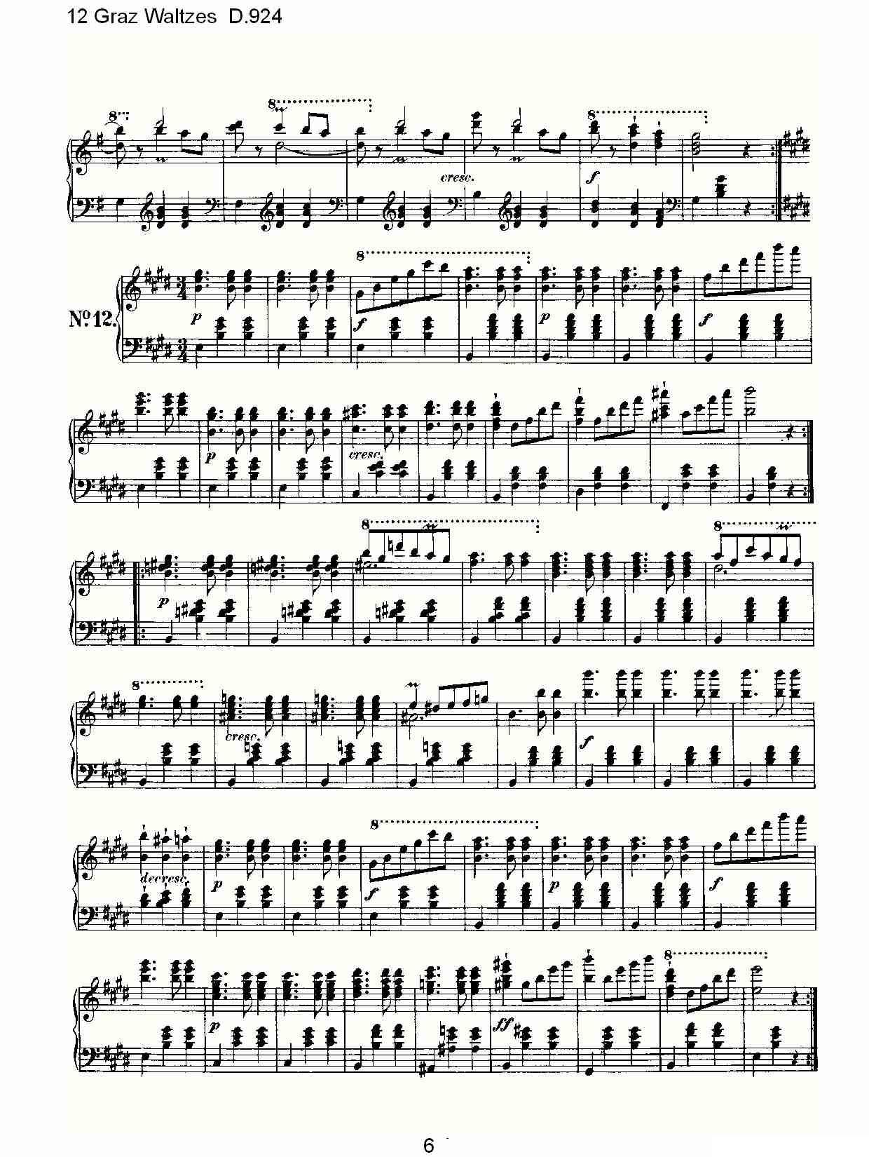 12 Graz Waltzes D.924（12格拉茨快步舞 D.924）钢琴曲谱（图6）