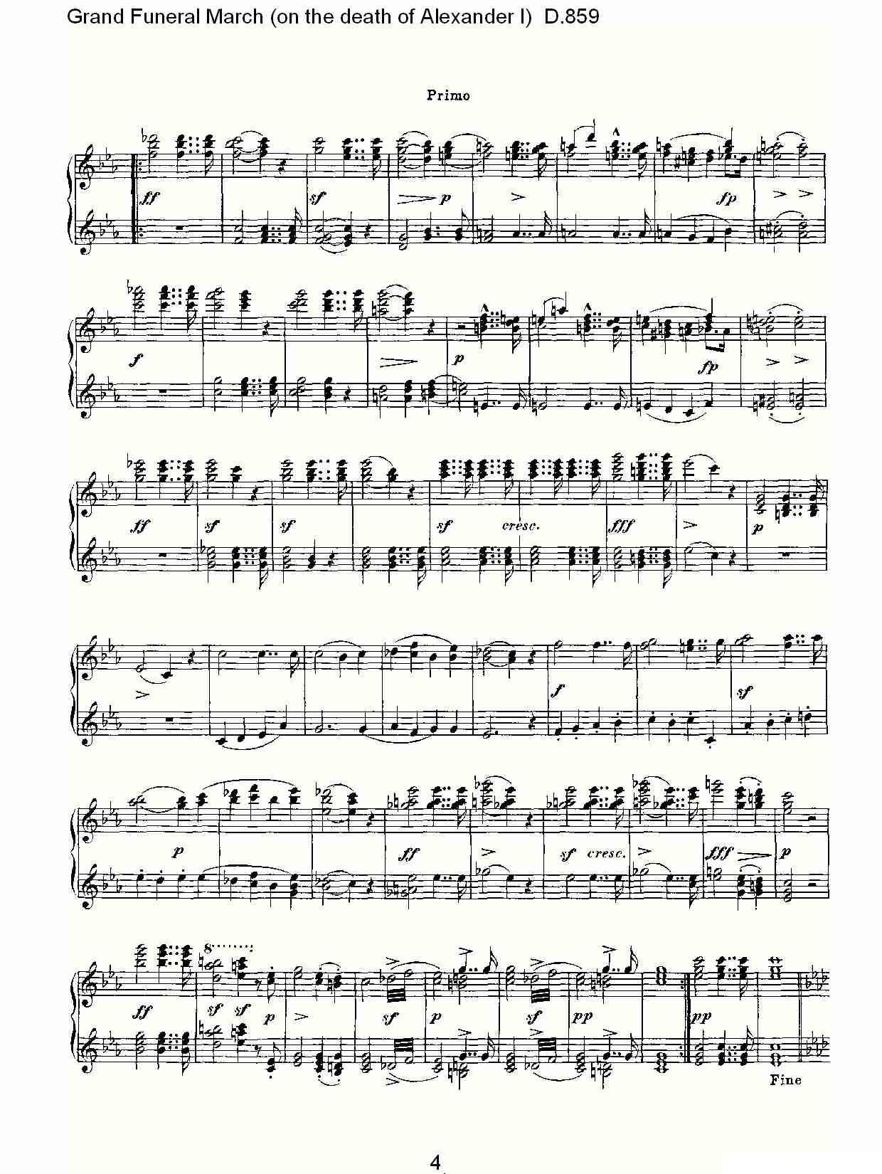 豪华葬礼进行曲（为亚历山大一世的逝世而作)D.85）钢琴曲谱（图4）