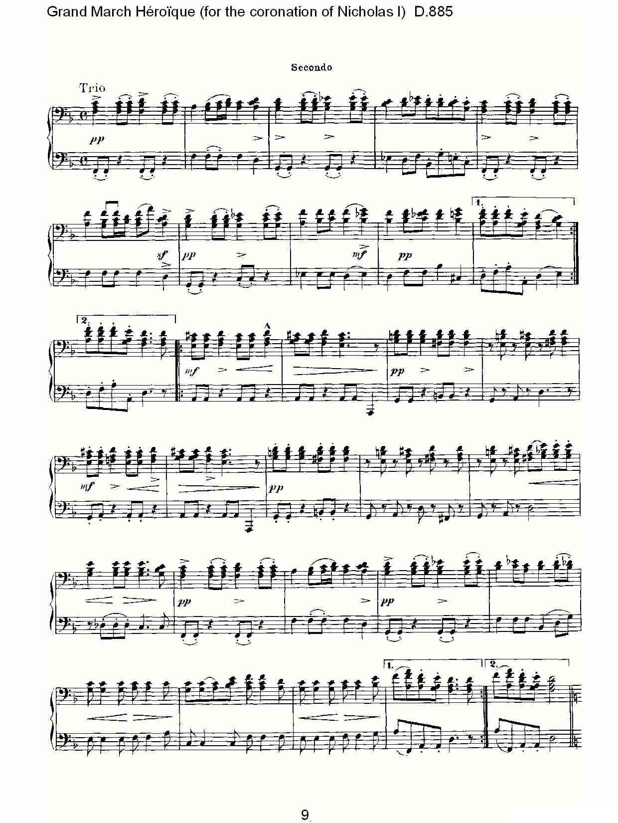 豪华进行曲（为尼古拉斯一世加冕礼而作)D.88）钢琴曲谱（图9）