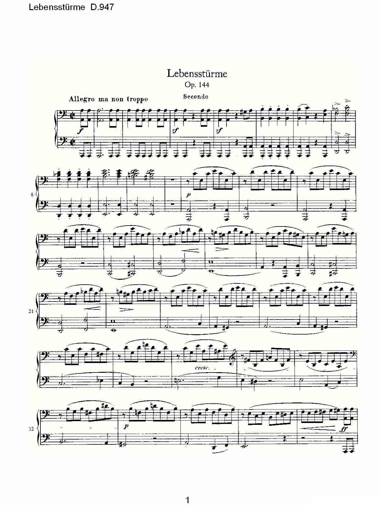 Lebensstürme D.947钢琴曲谱（图1）